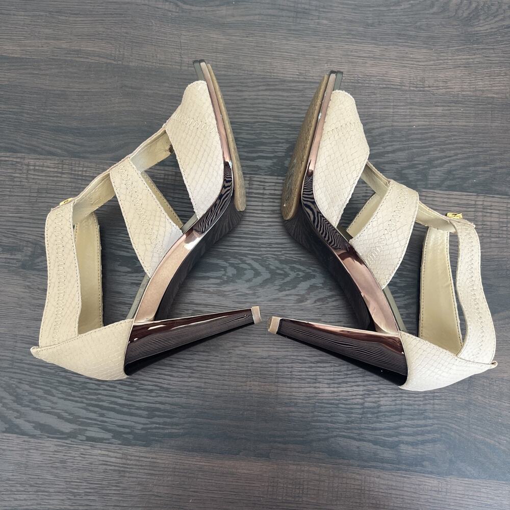 Michael Kors Womens Beige Leather Front Zip Strappy Stiletto Heels Size 8M - Picture 6 of 10